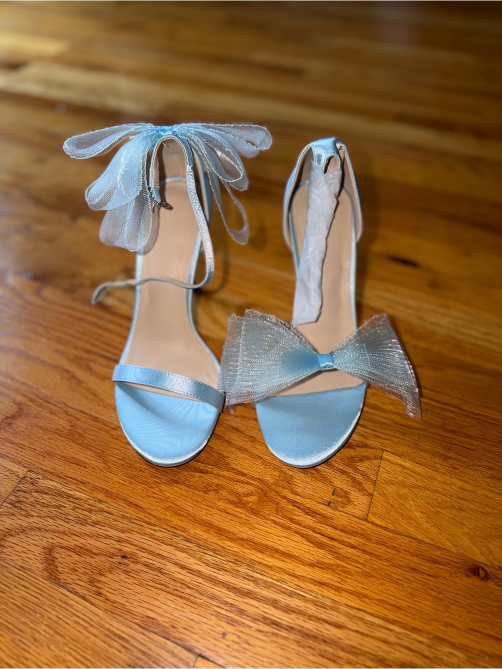 Light Blue Bow Ankle-Tie Heels for Women